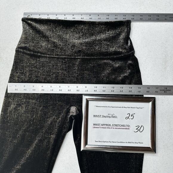 Spanx Leggings Women Velvet Shine Pants Black Gold Metallic Pull On Slimming EUC - Picture 7 of 13